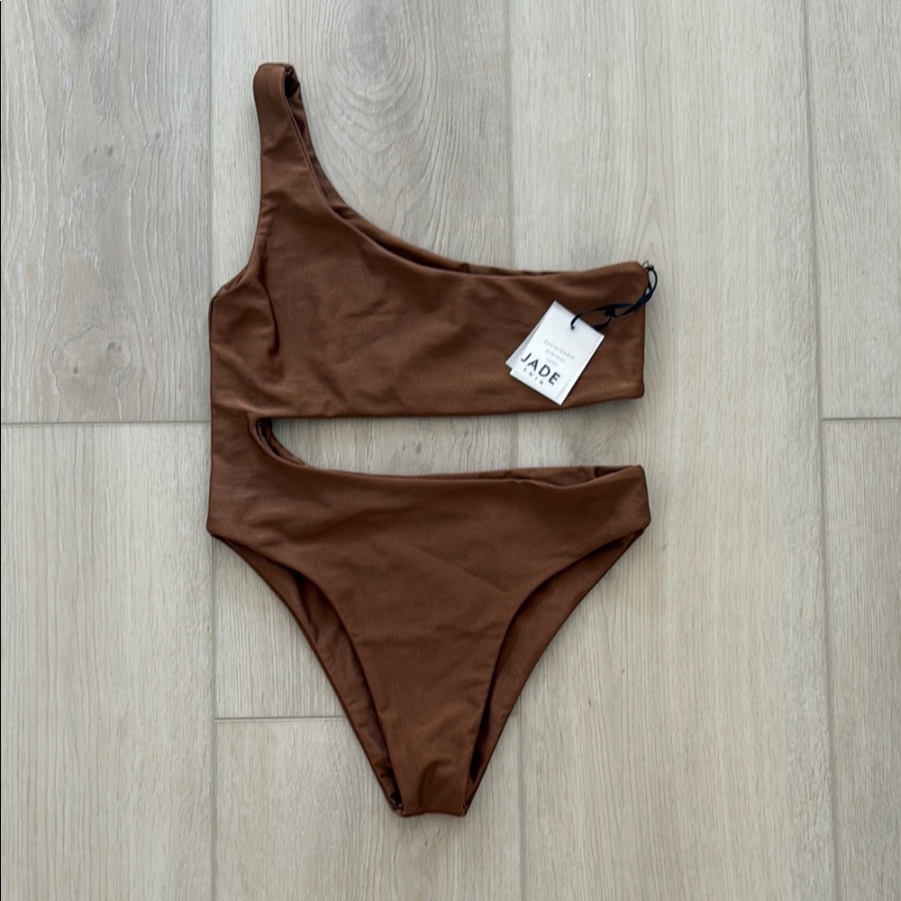 Jade Swim Luna One-Shoulder Swimsuit in Mocha Sheen